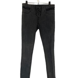 Carmar Black Lace Up Faux Leather Trim Skinny Ankle Denim Jeans Women Sz 29